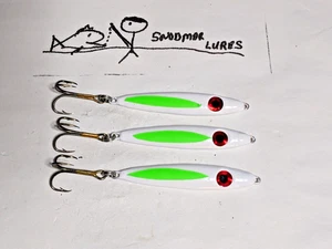  3/4 oz 3 Shiner Minnow Lead Fishing Jigging Casting Spoon Lure white green glow - Picture 1 of 8