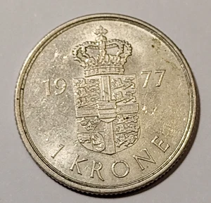 * Dänemark * 1 Krone * Kupfer-Nickel * 1977 * Zustand 1+ * - Bild 1 von 2