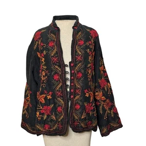 Norm Thompson Size XL 100% Silk Made in India Embroidered Button Up Jacket - Picture 1 of 10