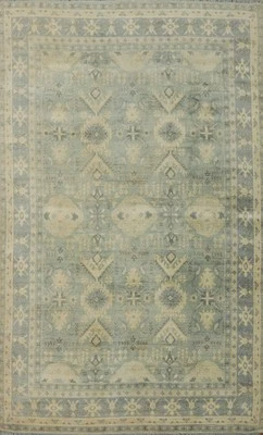 Transitional Handmade Beige Silk Geometric Oushak Living Room Area Rug 6x8 Ft - Image 1 of 4