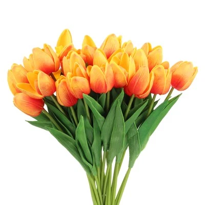 24Pcs Fake Tulips Artificial Flowers, PU Tulips with Stems, Orange - Image 1 of 4