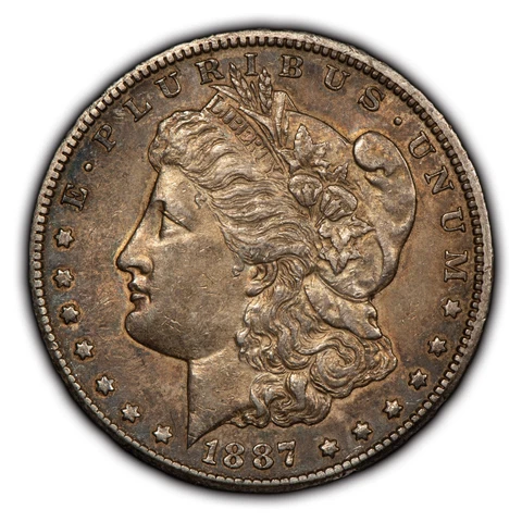 1887-S $1 Morgan Silver Dollar - Colorful Toning - AU Semi Key Date - SKU-D4204 Cover