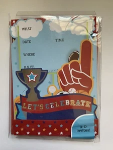 Sports Theme Invitation 6 Count Birthday Party Supply 3-D Basketball Baseball  - Picture 1 of 4