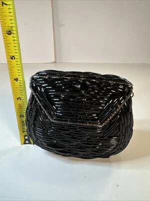 Cartera de vidrio iridiscente negra vintage tejida con carcasa de almeja sin correa Foto 1 de 4