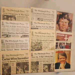 Lote de periódicos de prensa originales de colección Jimmy Carter Pittsburgh 1976 1977 Parade Roto - Imagen 1 de 12