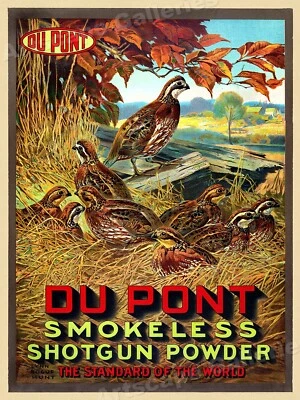 1913 Quail Hunting Vintage Style Poster DuPont Shotgun Powder - 20x28 - Image 1 of 3