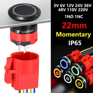 Interruttore Pulsante LED 22mm On Off Momentaneo No-Lock Acciaio Inox Nero - Foto 1 di 11