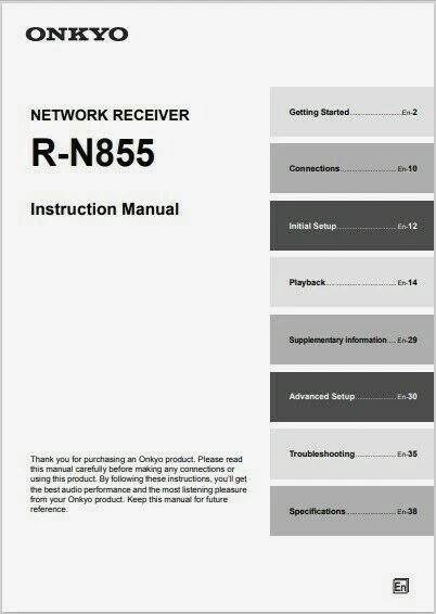 Onkyo R-N855 - Network Receiver Audio Player - Operating Instruction USER MANUAL - Image 1 of 1
