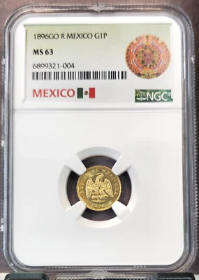 ORO DE MÉXICO 1896 1 PESO ÁGUILA HERÁLDICA NGC MS 63 RARA HERMOSA MONEDA Foto 1 de 3