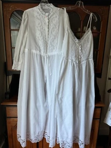 Vintage Willow Creek White Lace Nightgown Robe Set Size M Cottagecore Immaculate - Picture 1 of 13
