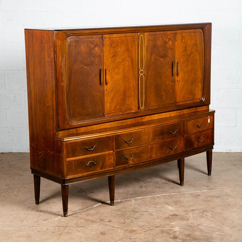 Mid Century Danish Modern Credenza Teak Sideboard Locking Drawers Cabinet Walnut Cover