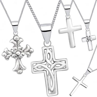 Kreuz Anhänger Halskette 925 Silber Taufe Damen Mädchen Jungen Kette - Bild 1 von 2