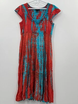 Lola P. Midi 连衣裙女式中号红色/蓝色领带染料 100% 棉学院风派对服装 — 第 1/4 张图片