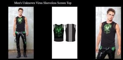 DE COLECCIÓN LIP SERVICE Cuarentena Top M Negro Verde Neón Tanque Gótico Cyber Punk Máscara de Gas Foto 1 de 4