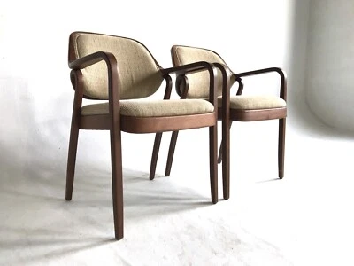 Par +2 sillas danesas modernas de teca de madera curvada vintage Don Petitt Knoll de mediados de siglo Foto 1 de 4