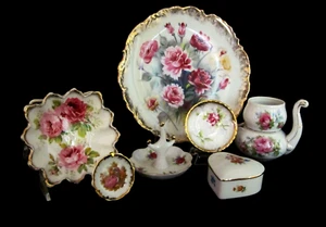 7 Pieces Pink & White Decorated Dishes Prince Albert Eng. Japan Germany  France - Picture 1 of 6