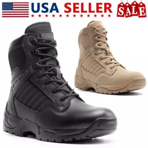 Men's Military Combat Boots Tactical Work Boots Outdoor Side Zipper Shoes - Picture 1 of 30