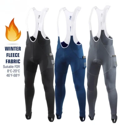 Men Cycling Bib Pants Winter Quick Dry Gel Pad Fleece Thermal MTB Bike Pants - Image 1 of 4