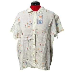 HOT COTTON Marc Ware Linen Top Shirt Floral L - Picture 1 of 11
