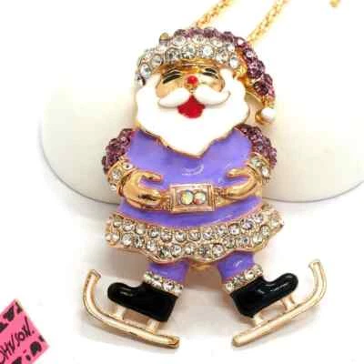 New Betsey Johnson Purple Enamel Skates Christmas Santa Claus Crystal Necklace - Изображение 1 из 4