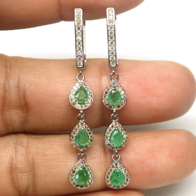 Unbeheizte Grüne Smaragd & Gelbe Saphir Ohrringe 925 Sterlingsilber - Bild 1 von 4