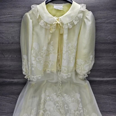 Vestido Matej para Odette Barsa Sin Talla Vintage Floral Amarillo/Marfil Con Chaqueta de Cama Foto 1 de 4