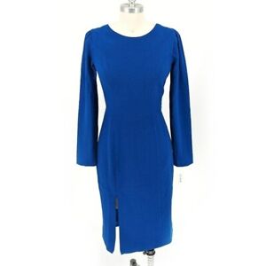 Dress The Population Zipper Sheath Dress Blue M long sleeves preppy Business