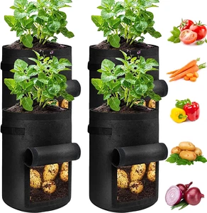 4 Pack Potato Grow Bags 10 Gallon with Flap, Heavy Duty Fabric with Handle and H - Picture 1 of 12