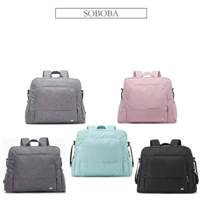 Soboba Solid Diaper Bag Fashion Waterproof Multi-functional Backpack Nursing Bab - Image 1 of 4