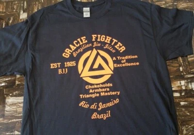 GRACIE JIU-JITSU GRACIE MMA FIGHTER Jiu Jitsu PRIDE FC FIGHTING ORANGE logo T shirt Martial arts