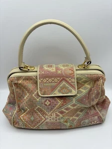 Susan Gail Italy Made Handbag Multicolor Tapestry Fabric Leather Purse Vintage - Picture 1 of 9