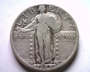 1929 STANDING LIBERTY QUARTER FINE / VERY FINE F/VF CLASHED DIE OBVERSE ORIGINAL - Picture 1 of 2