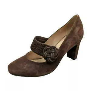 Nurture Madge Mary Jane Pumps 6,5 braun Wildleder Leder Absatz elastischer Knotenriemen - Bild 1 von 14