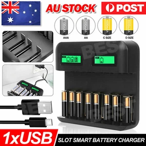 8 Slots Rechargeable Smart Battery Charger For AA/AAA/C/D LCD Display Batteries - Picture 1 of 11