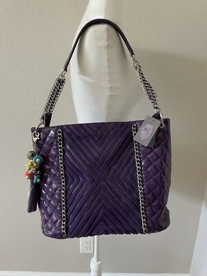 Nuevo Bolso de Hombro Sharif Imitación Cuero Gamuza Patrón Chevron Púrpura Correa de Cadena Foto 1 de 4