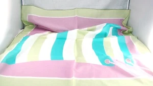 100% Cotton Made in Italy 26" Sq. Scarf Green Purple Aqua White w stripes NEW - Picture 1 of 11
