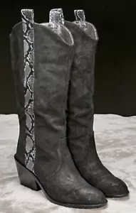 Donald J. Pliner Riot Black Leather Snake Print Pull On Western Boots Womens 7 - Picture 1 of 20