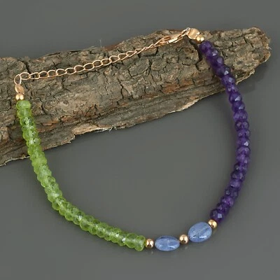 Mix Edelstein Natürlich Amethyst & Peridot Edelstein AAA Tansanit Perlen Armband - Bild 1 von 4