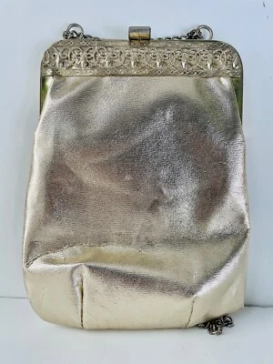BOLSO BOLSO DE MANO DE COLECCIÓN AÑOS 60 METÁLICO DORADO SUAVE IMITACIÓN CUERO Foto 1 de 4