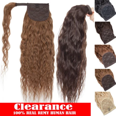 8A Envoltura Invisible Alrededor Cola de Caballo Clip En Remy Extensiones de Cabello 100% Humano Rizado Foto 1 de 4