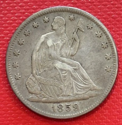 Medio dólar libertad sentada 1859-O graduado XF detalle nítido buen tono golpe limpio Foto 1 de 2