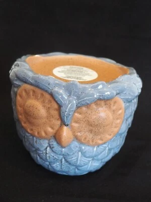 Bath & Body Works BLUE Ceramic OWL Single Wick Candle Holder Fall Autumn - Image 1 of 4