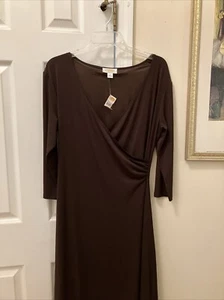 Vestido Talbots Cuello en V Marrón Sedoso Envolvente Elástico Talla 8 Nuevo con Etiquetas $138 - Imagen 1 de 3