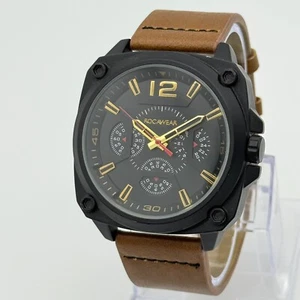 Men's ROCAWEAR Black Dial 48mm Modern Classics Analog Watch, 46mm, Brown Leather - Picture 1 of 7