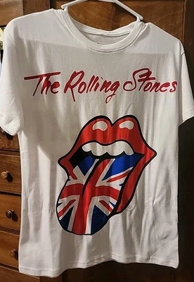 The Rolling Stones Bandera del Reino Unido Lengua Blanco Camisetas S Rock Camisa Nueva con Etiquetas Pantalla de Seda Foto 1 de 4