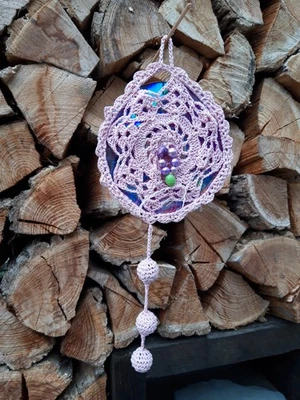 Windspiel Garten Amigurumi Wolle rosa - Bild 1 von 3