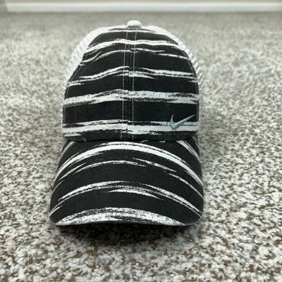 Nike Golf Hat Cap Strap Back Black White Striped Mesh Trucker Swoosh Mens - Image 1 of 4