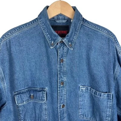 Wolverine Heavy Denim Button Down Shirt Mens XL Long Sleeve Workwear Blue - Image 1 of 4