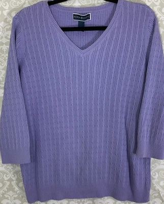 Suéter Pullover para Mujer KAREN SCOTT XL Púrpura 100% Algodón Tejido con Cable Cuello en V Foto 1 de 4