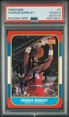 1986 FLEER #7 CHARLES BARKLEY PSA 4 AUTO 10 - Image 1 of 2